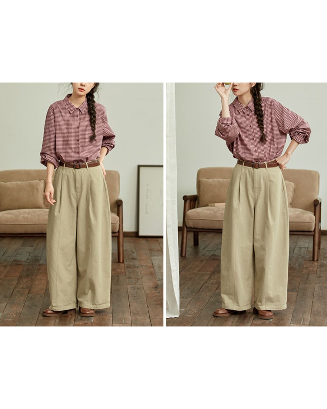 Red Cotton Checked Shirt　LS040