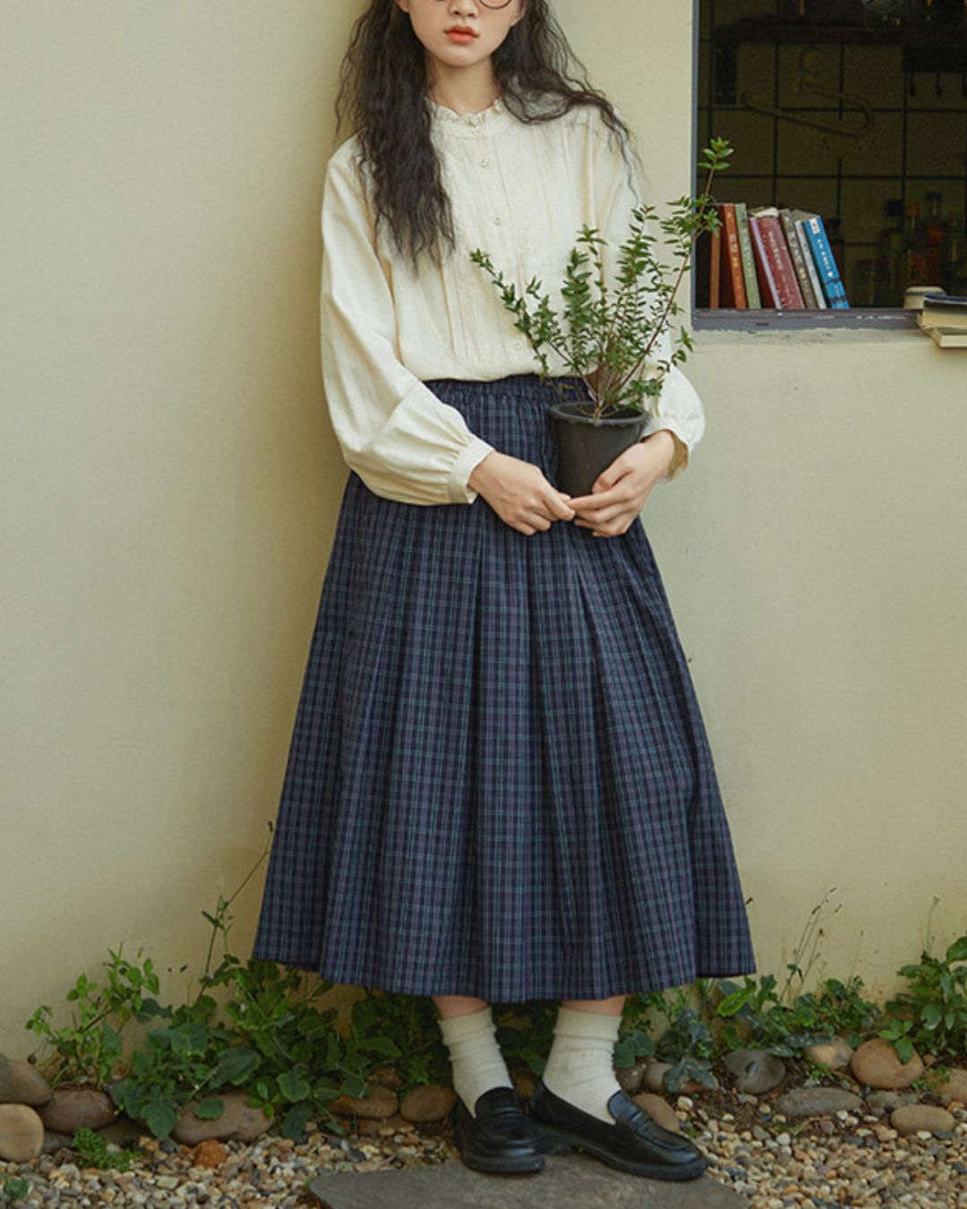 A-line Check Gathered Skirt　SK021