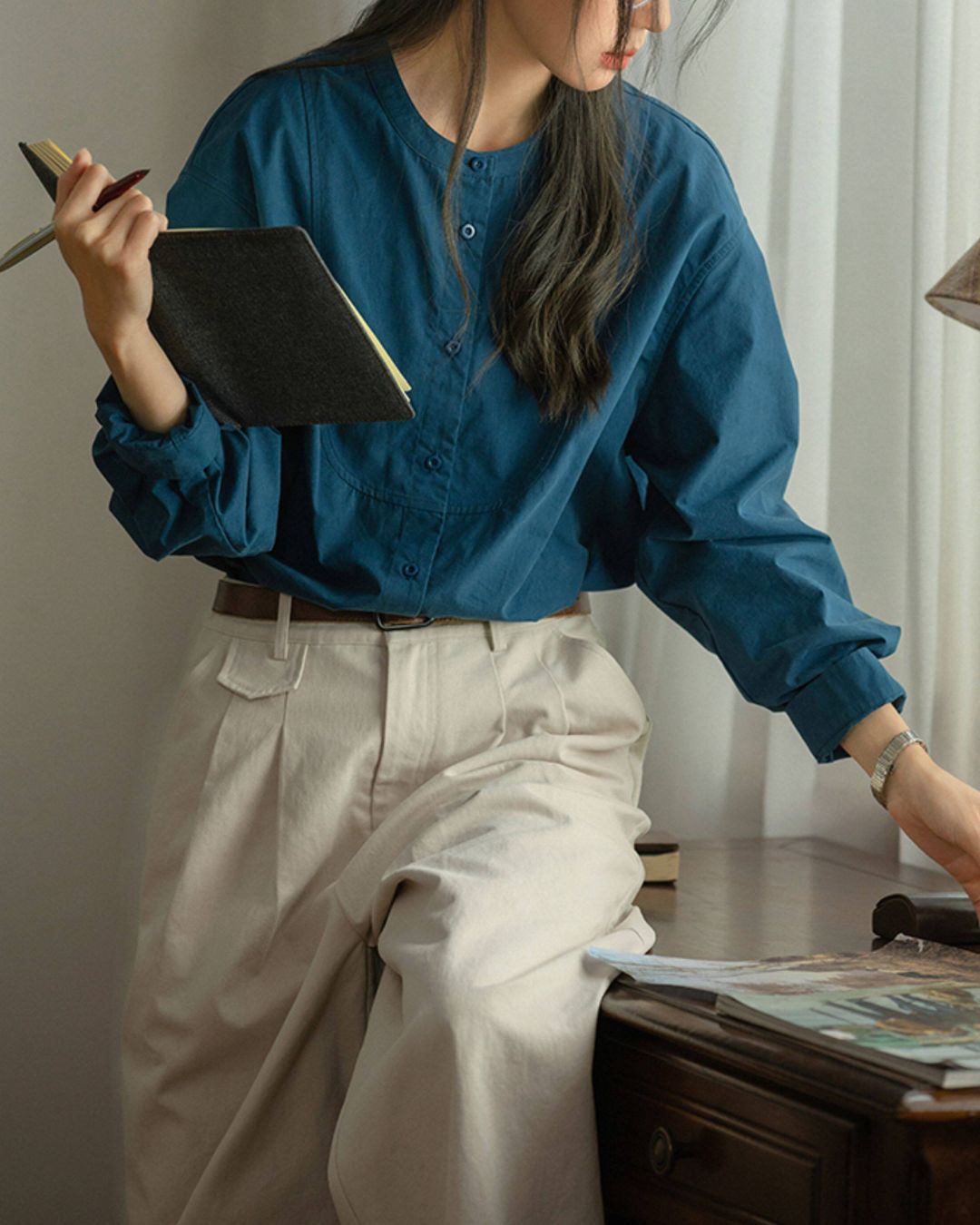 Band Collar Loose Shirt　LS057