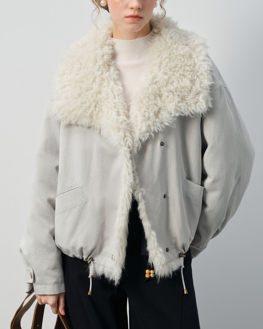 Big Boa Collar Washed Cotton Down Jacket　JK062