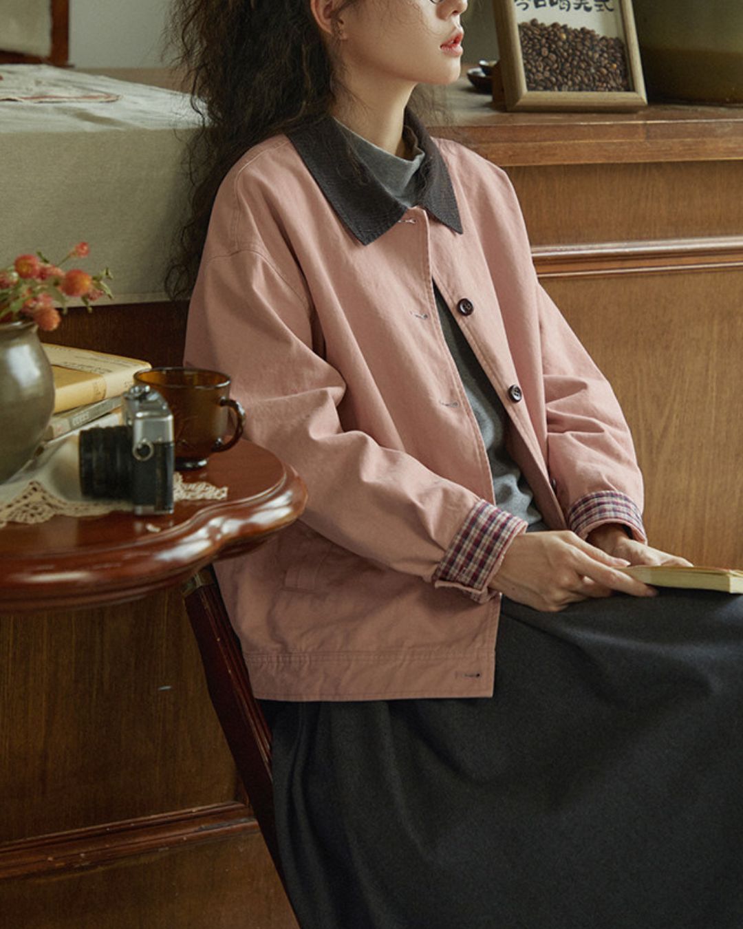 Contrast Collar Vintage Jacket　JK088