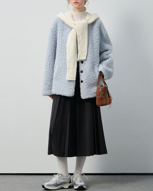 Sheep Boa V-Neck Relaxed Coat　CT016