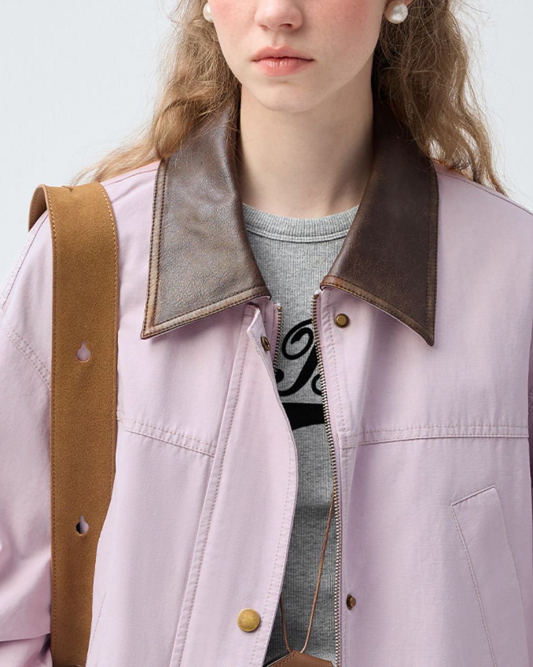 Leather Collar Oversized Work Jacket　JK082