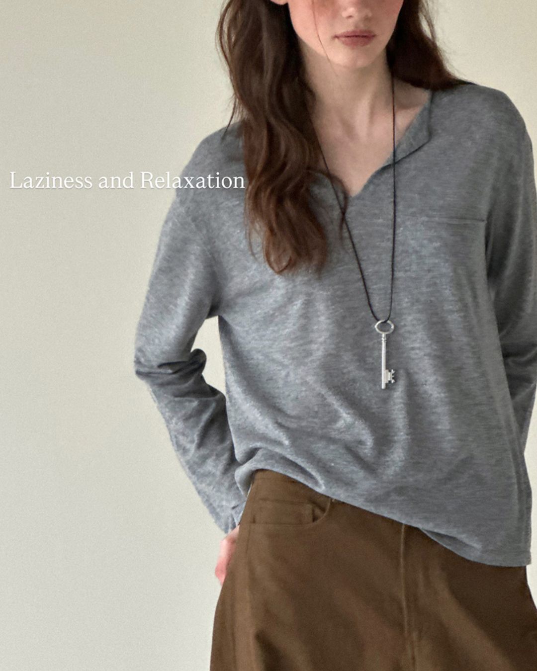 Natural Linen V-neck T-shirt　LT003