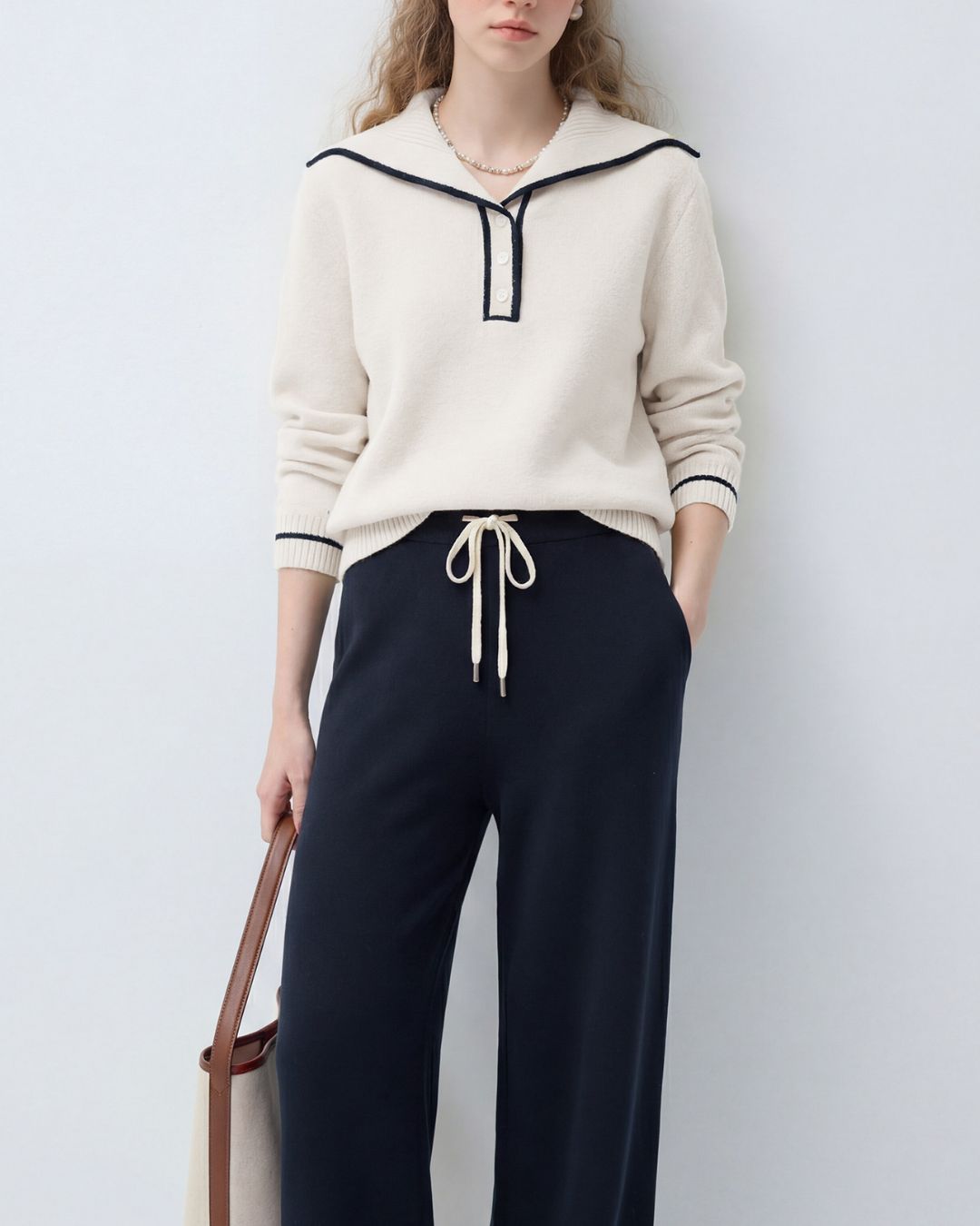 Boucle Knit Drawstring Draped Pants　PT037