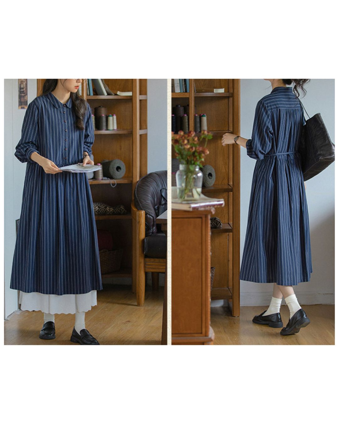 Striped Midi Shirt Dress　OP007