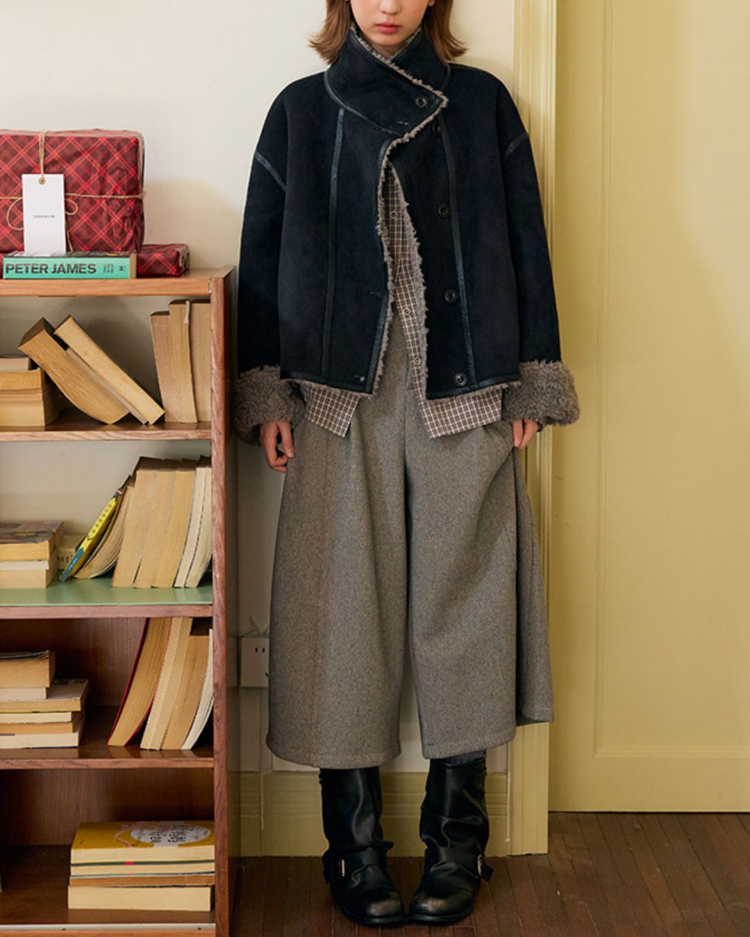 Wool Blend Wide Cropped Pants　PT035