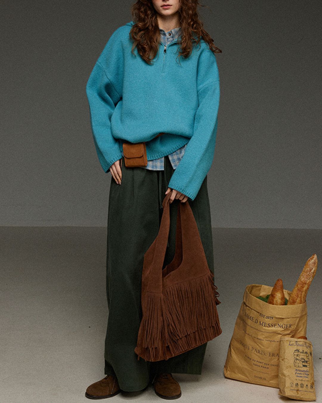 Drawstring Tuck Wide Denim Pants　DP011