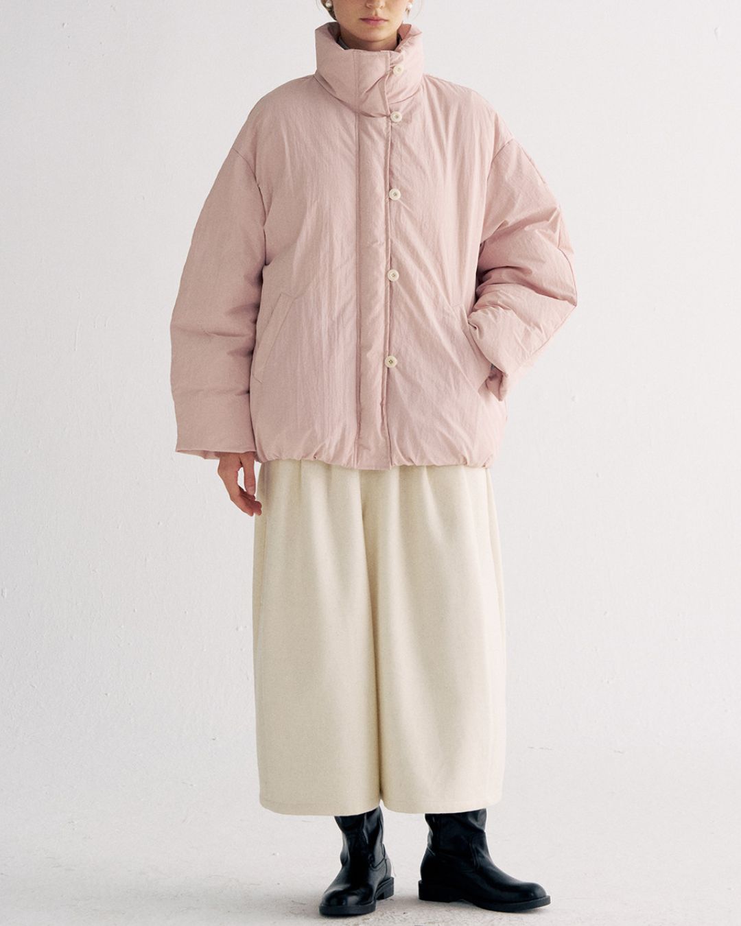 White Duck Down Gathered Jacket　JK079