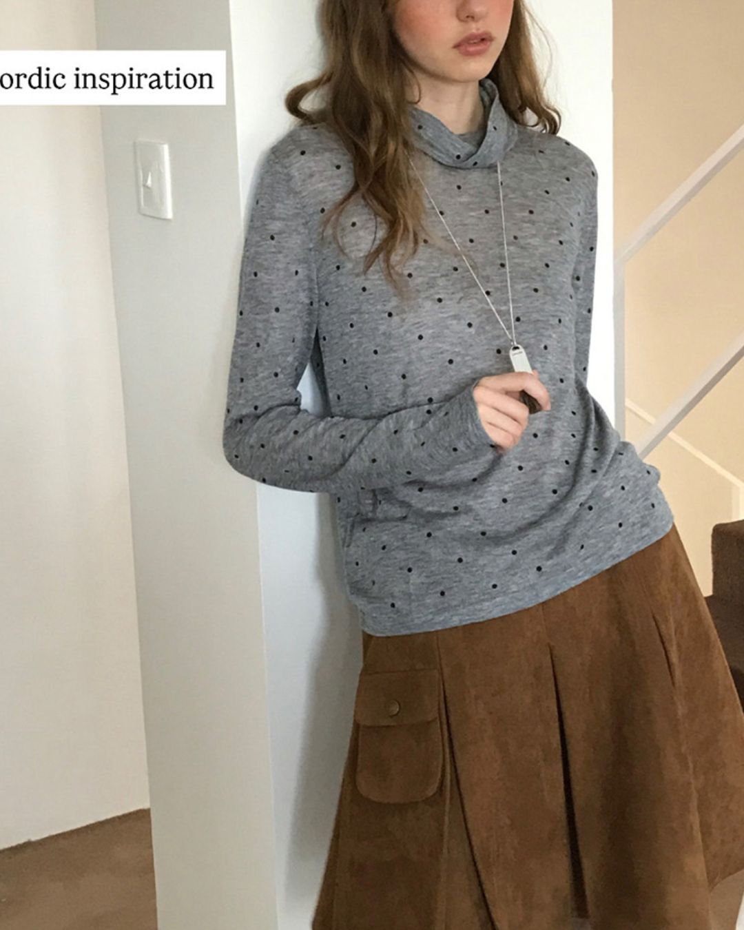 Airy High-neck Polka Dot Knit　KN037