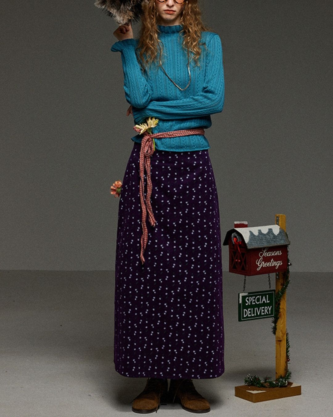 Retro Flower Corduroy Long Skirt　SK013