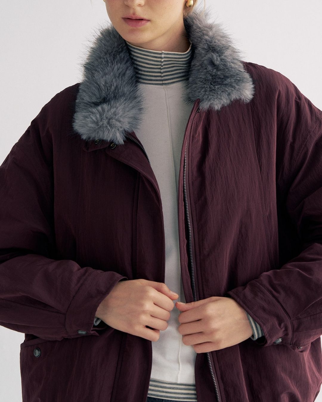 Detachable Fur Collar Quilted Jacket　JK078