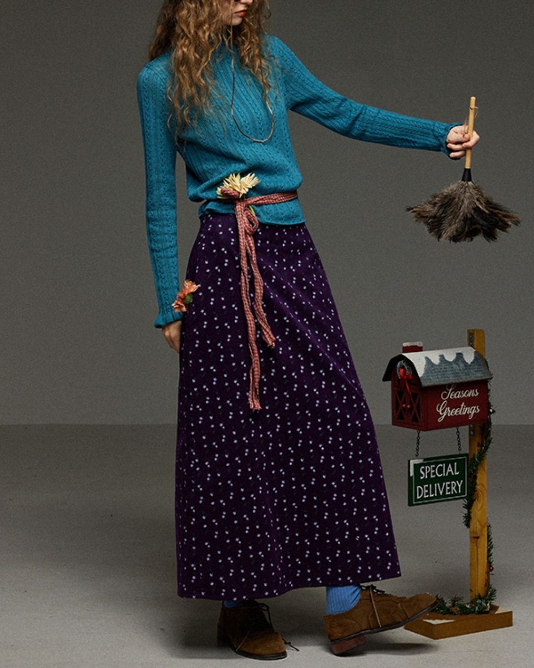 Retro Flower Corduroy Long Skirt　SK013