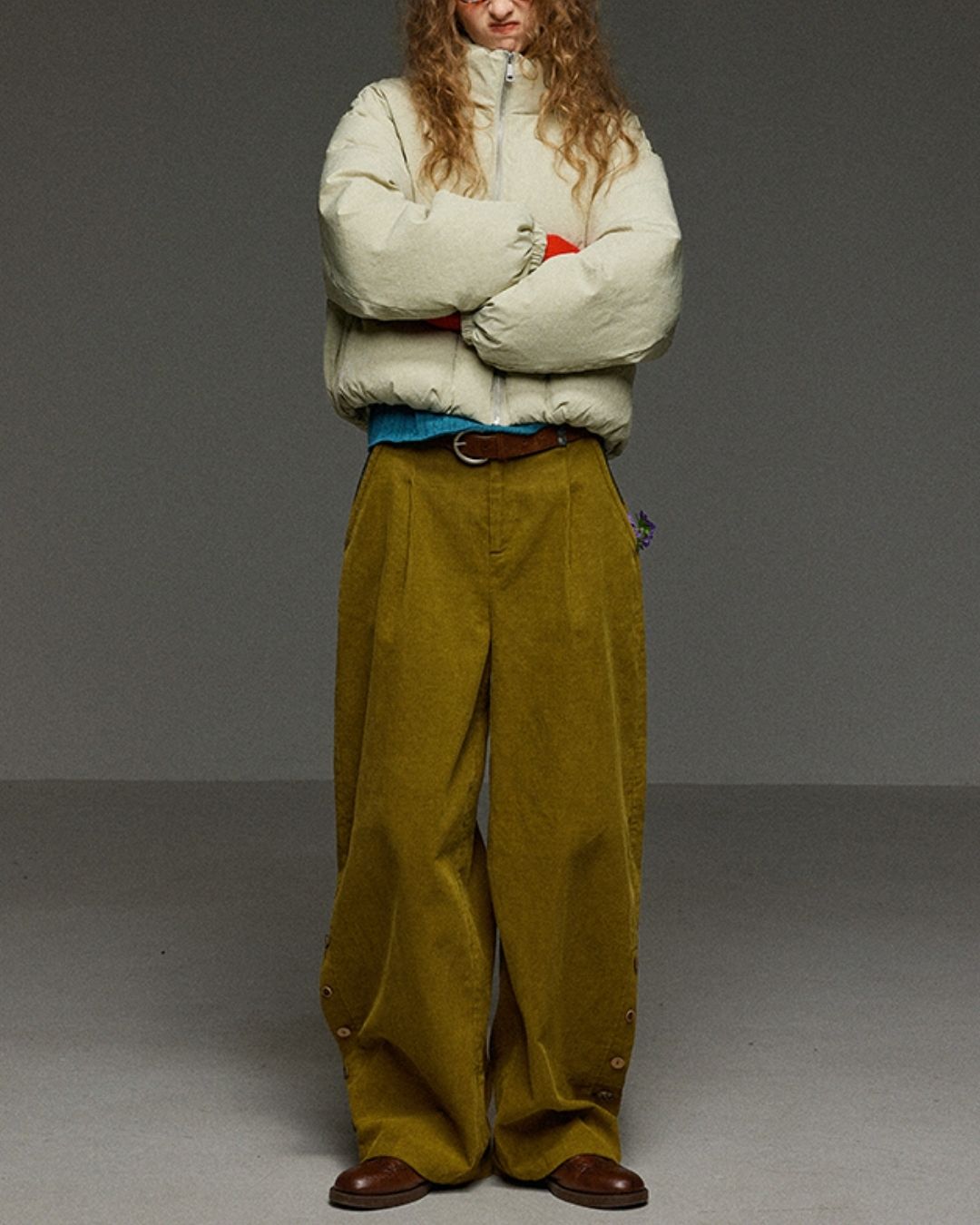 Corduroy Floral  Wide Pants　PT028