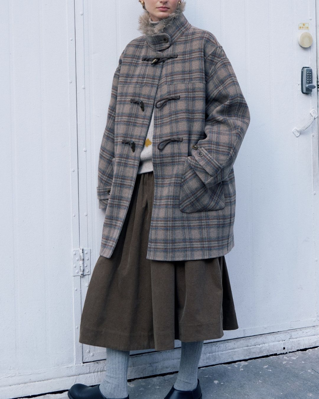 Stand Collar Duffle Check Coat　CT031