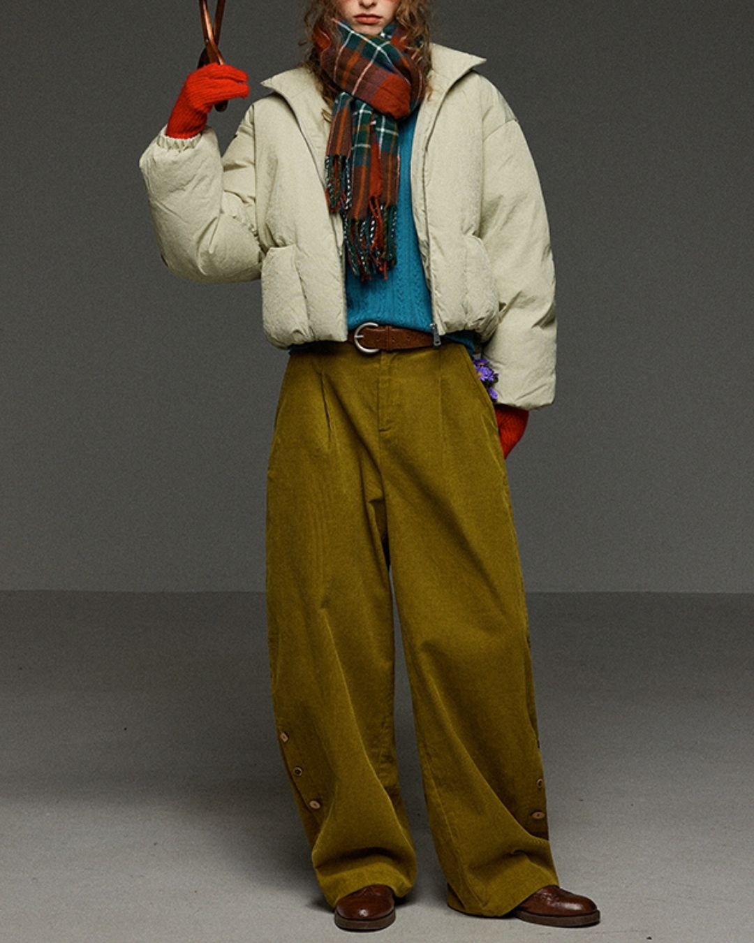 Corduroy Floral  Wide Pants　PT028