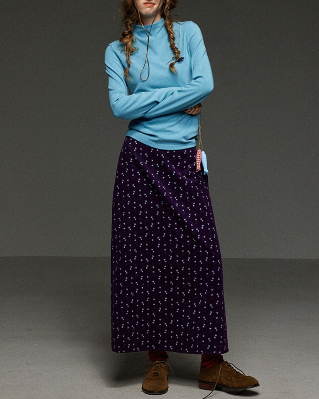 Retro Flower Corduroy Long Skirt　SK013