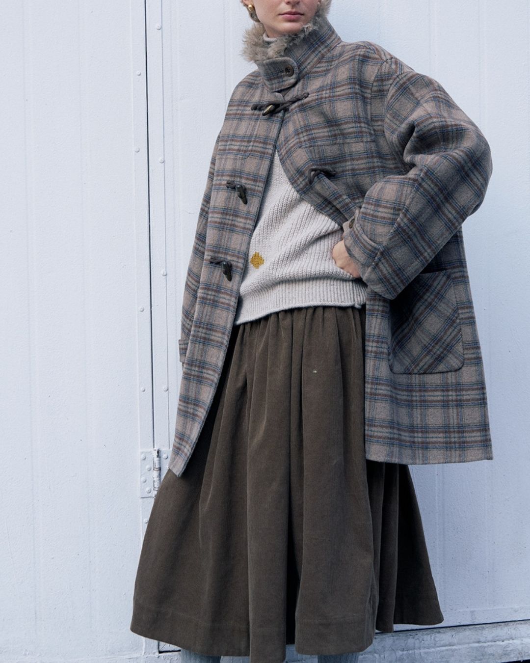 Stand Collar Duffle Check Coat　CT031