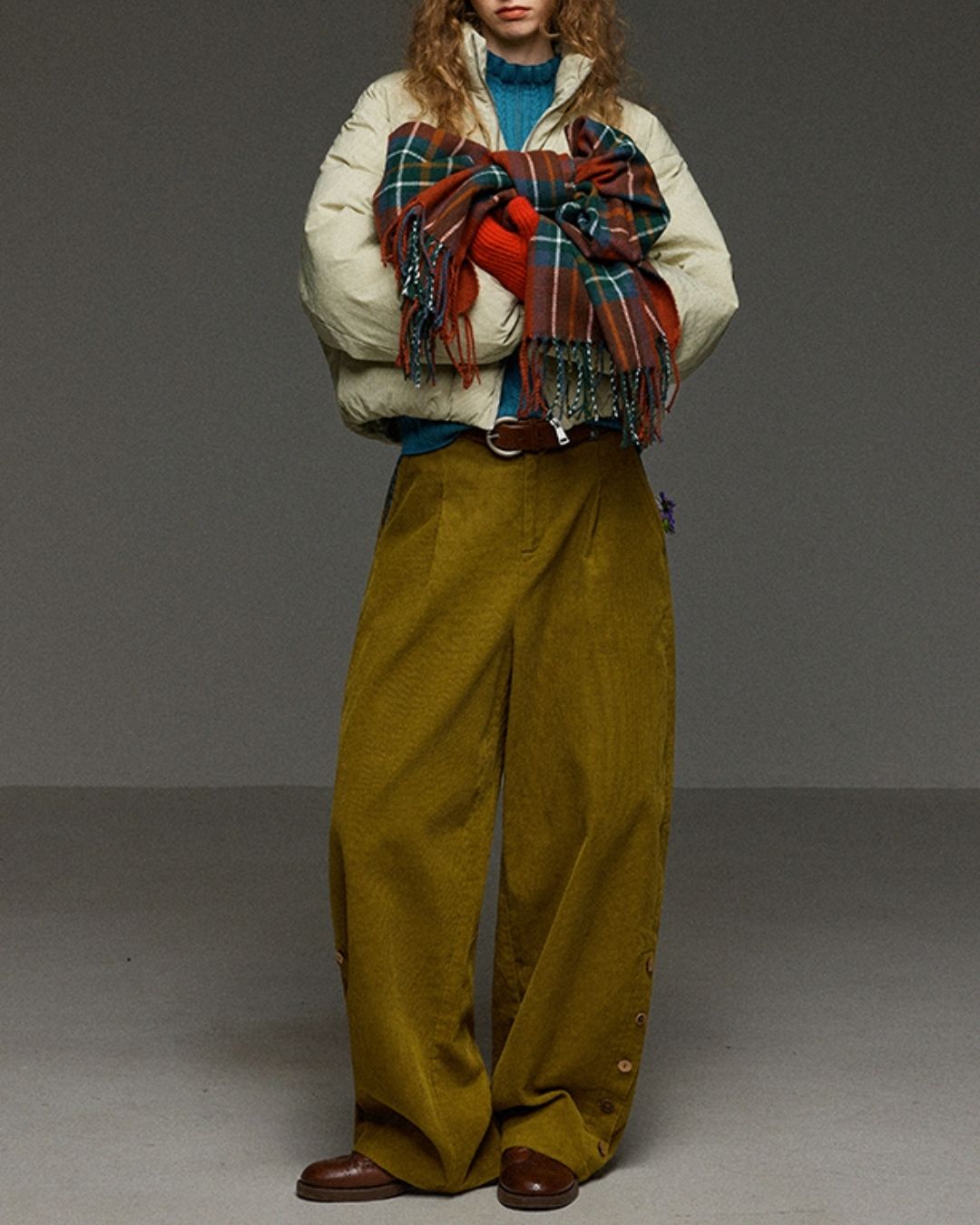 Corduroy Floral  Wide Pants　PT028