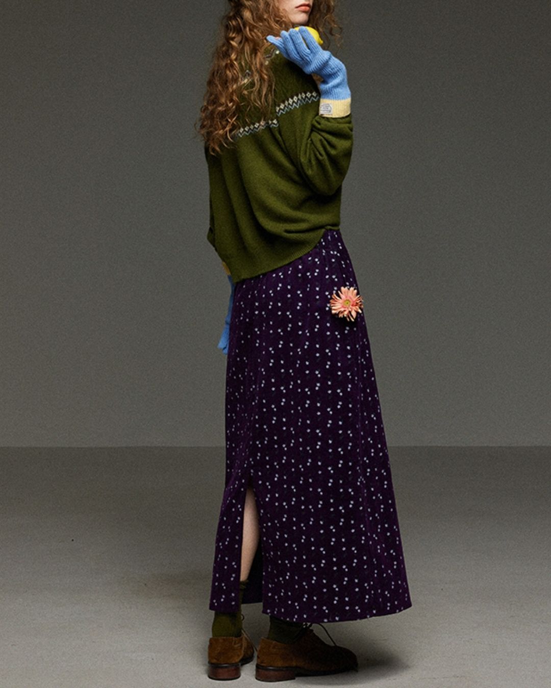 Retro Flower Corduroy Long Skirt　SK013