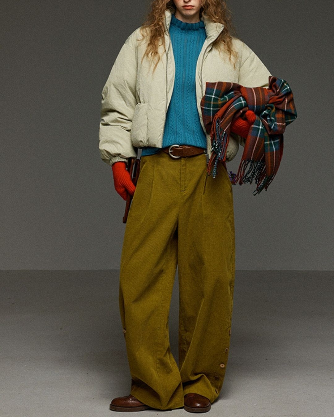 Corduroy Floral  Wide Pants　PT028