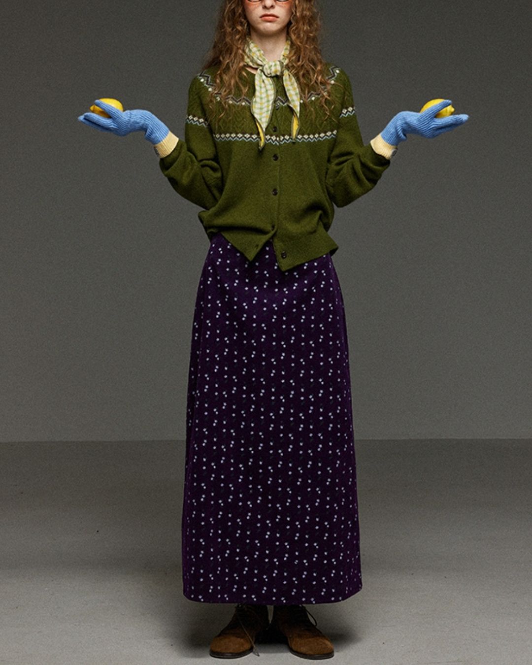 Retro Flower Corduroy Long Skirt　SK013