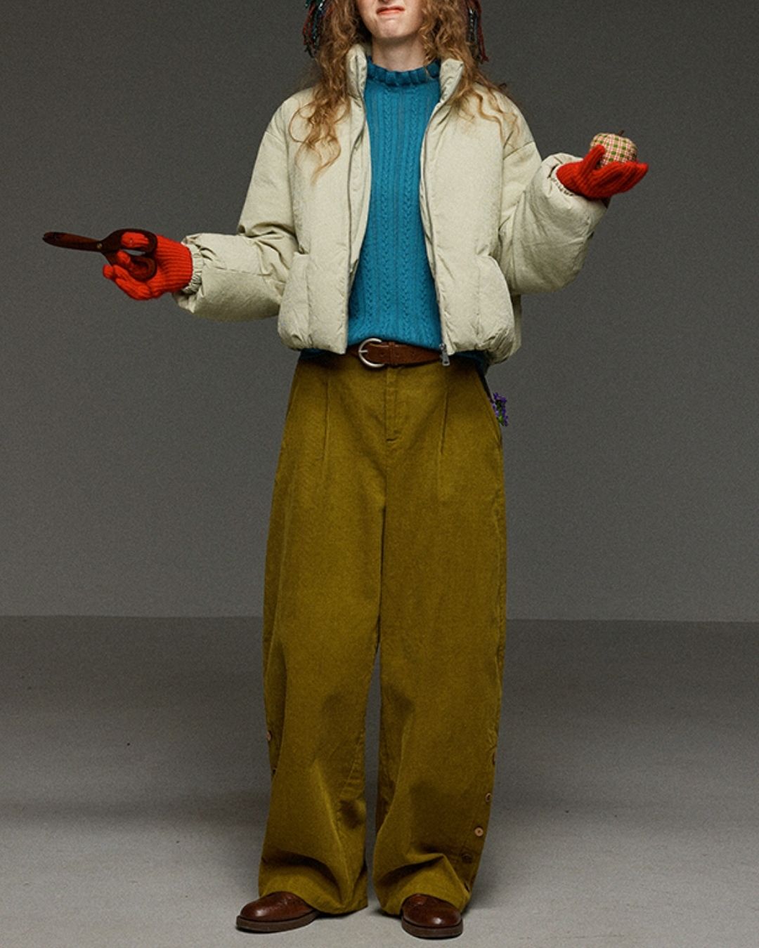 Corduroy Floral  Wide Pants　PT028