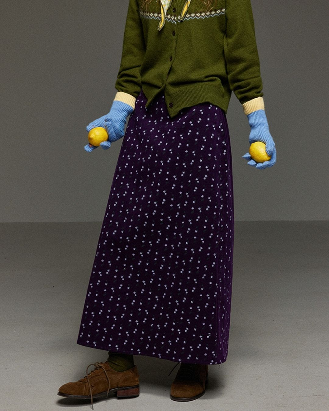 Retro Flower Corduroy Long Skirt　SK013