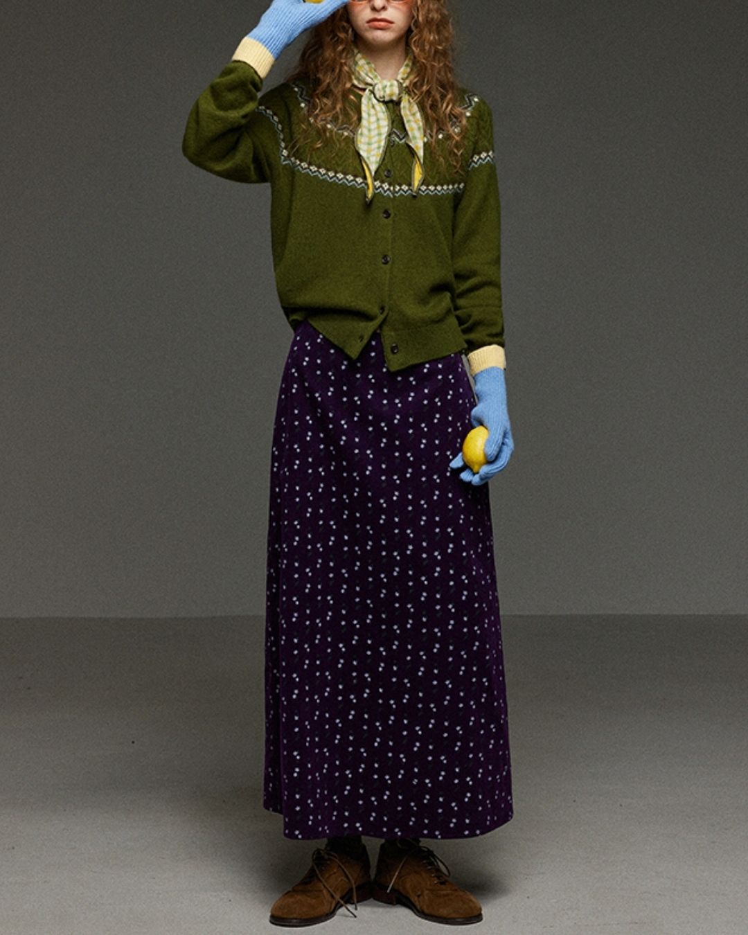 Retro Flower Corduroy Long Skirt　SK013