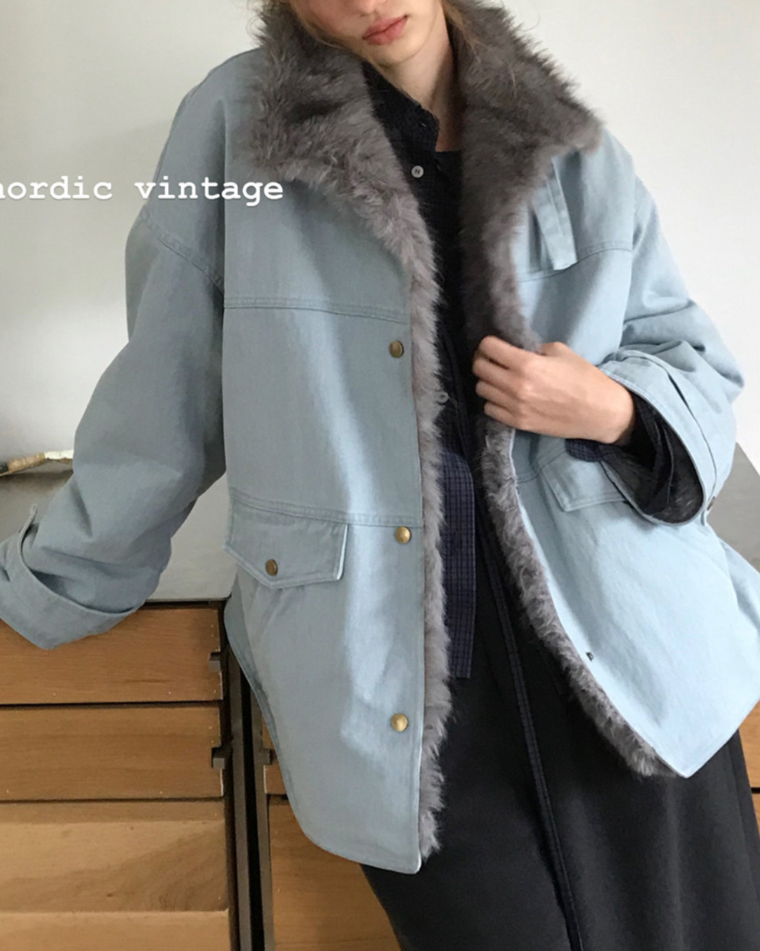Vintage Fur-lined Denim Jacket　JK081
