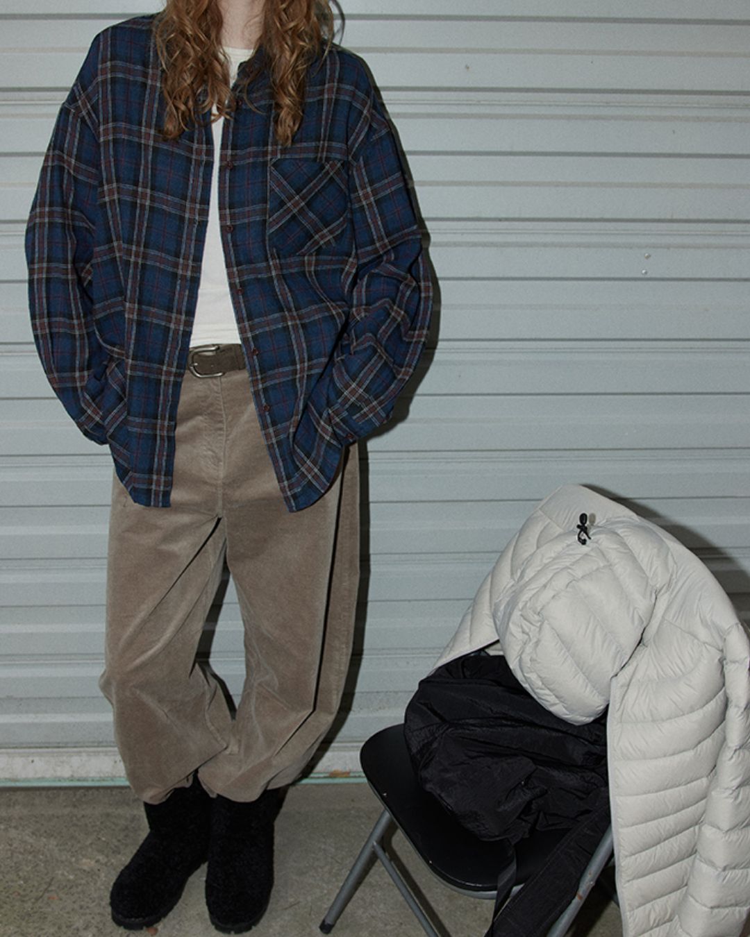 Navy Check Oversized Shirt　LS037