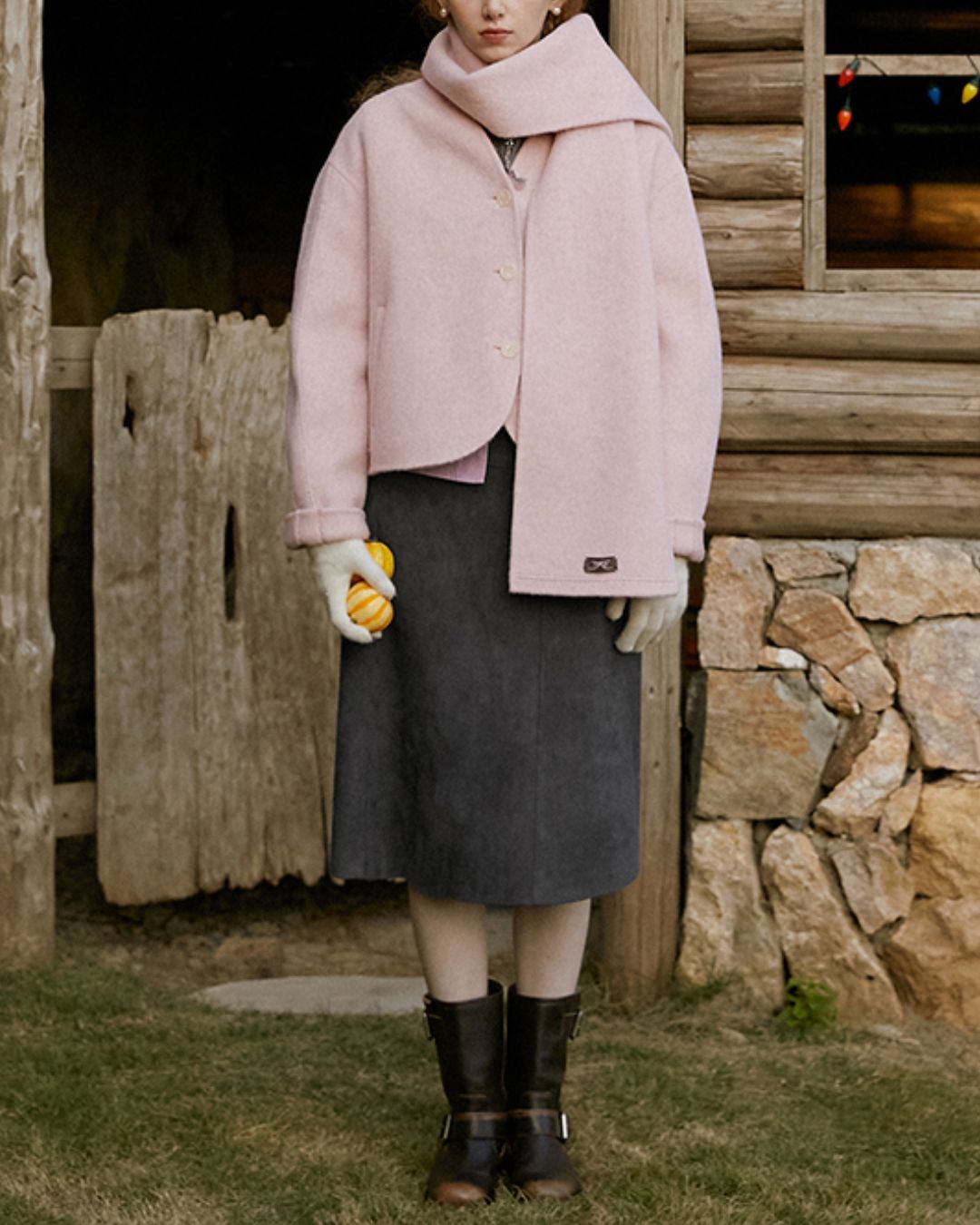 V-neck Round Hem Wool Jacket　JK070