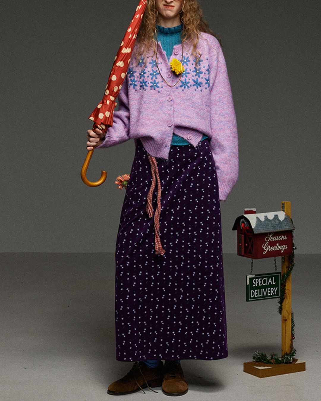 Flower Embroidered Mix Knit Cardigan　KN071