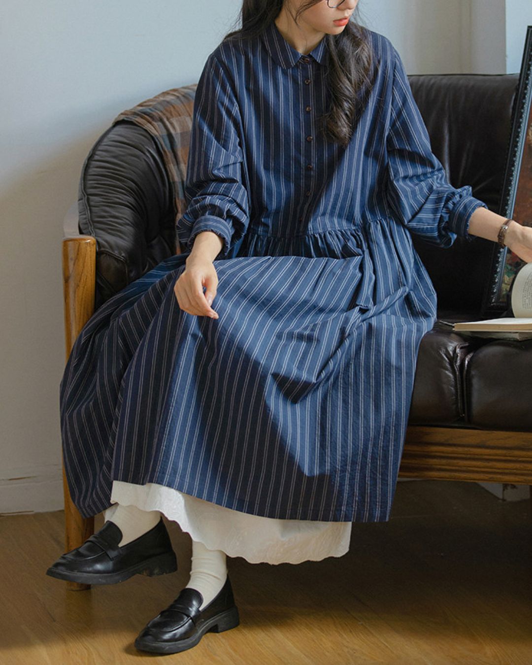 Striped Midi Shirt Dress　OP007