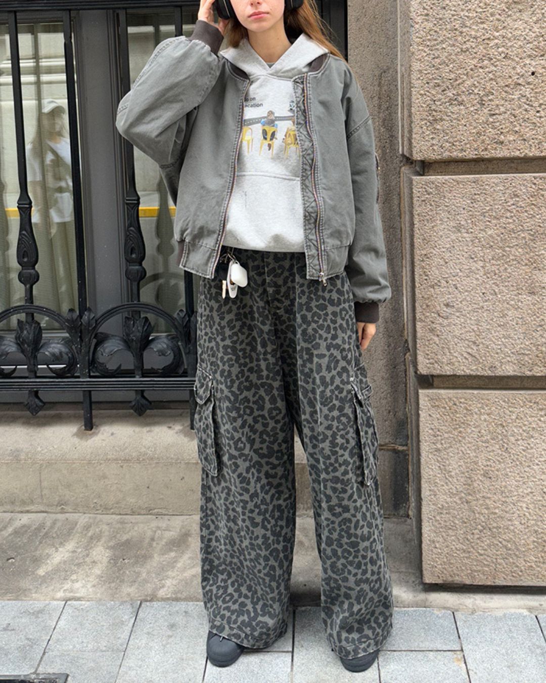 Leopard Print Cargo Denim Pants　PT008