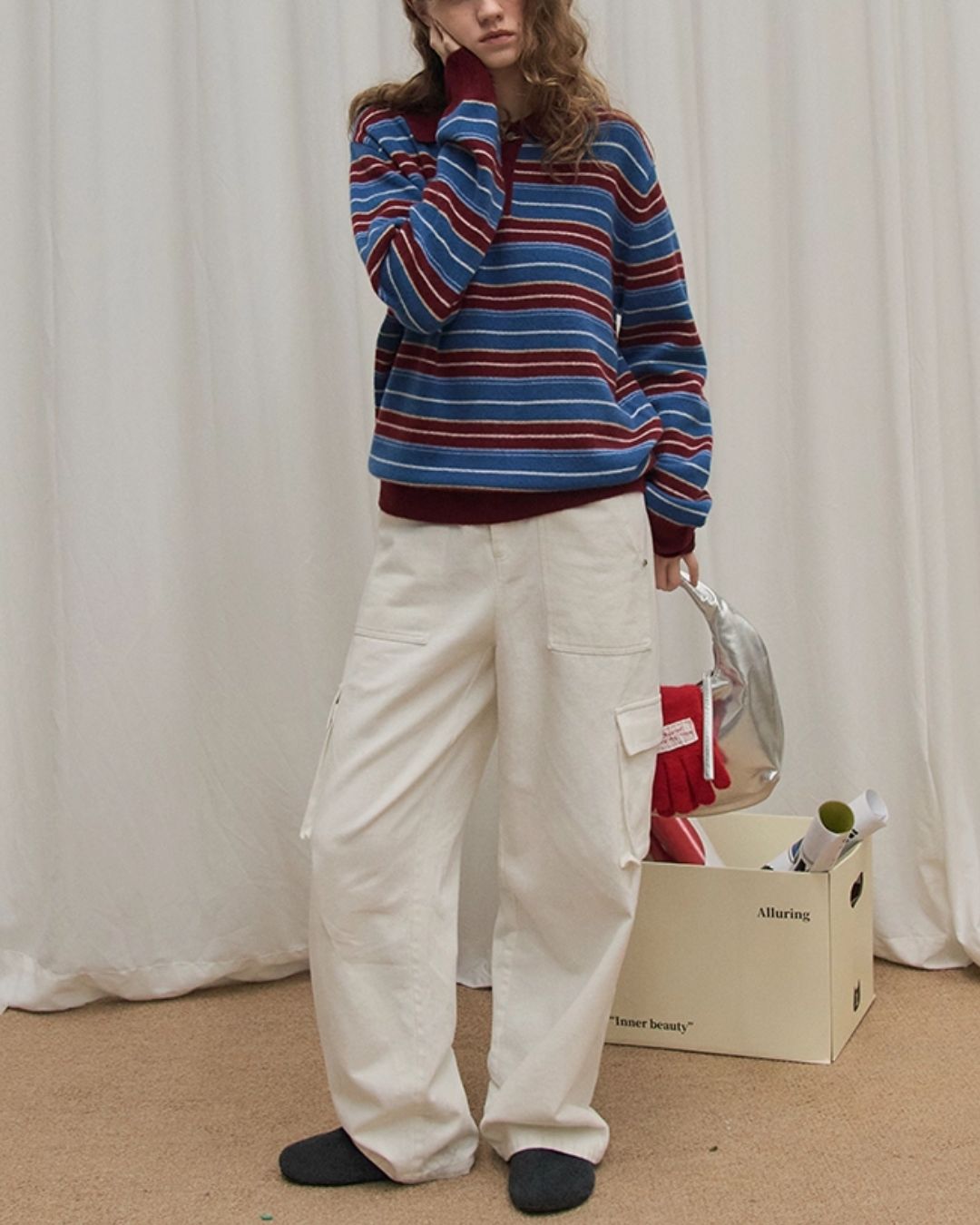 Border Collared Sweater　KN059