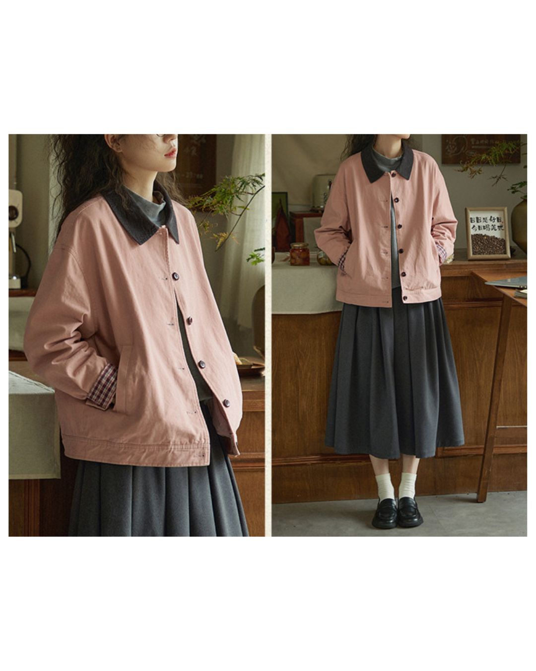 Contrast Collar Vintage Jacket　JK088