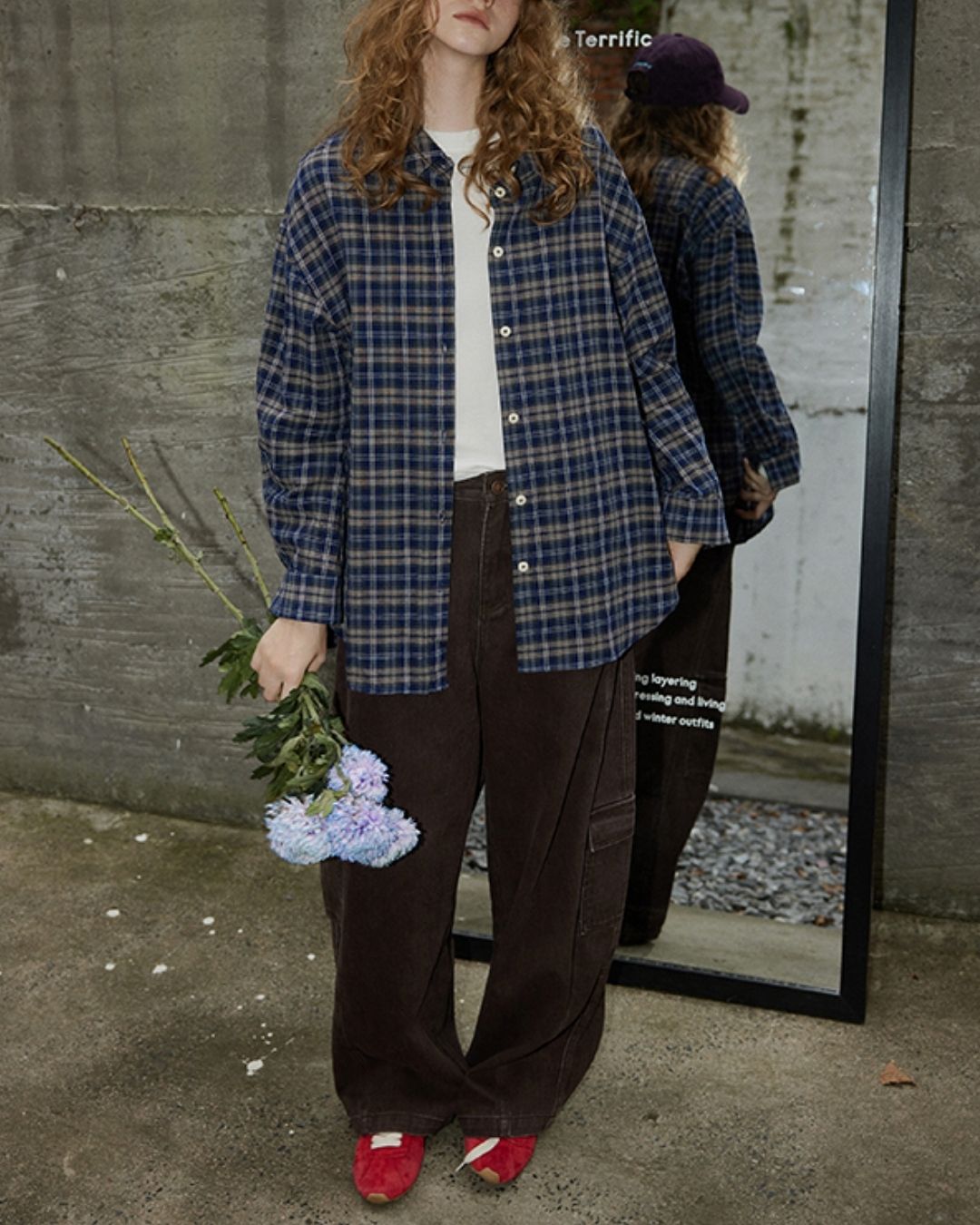 Oversized Checked Cotton Shirt　LS034