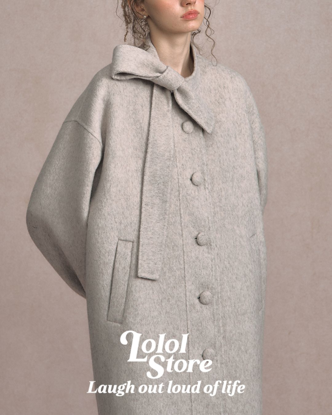 Bow-tied Pleated Cuff Wool Coat　CT026