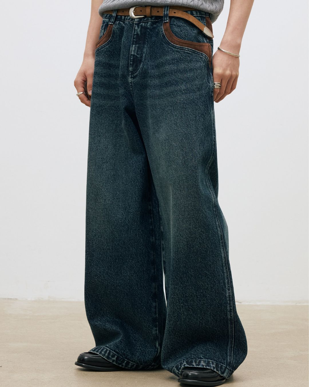 Suede Trim Vintage Denim Pants　DP016