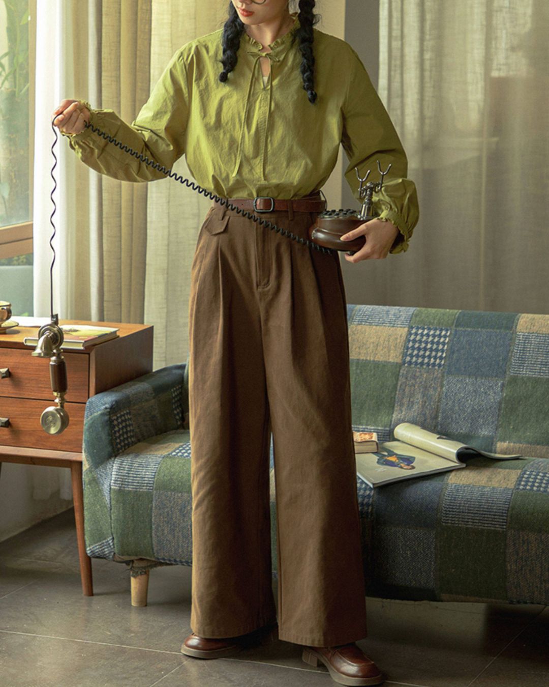 Ribbon Frill High-neck Shirt　LS056