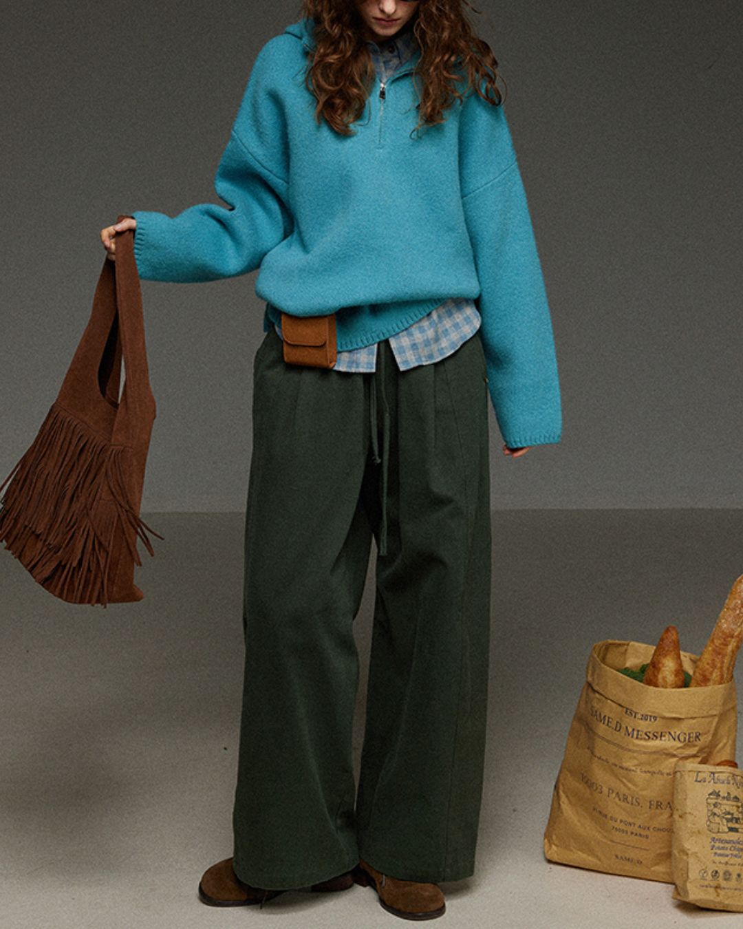 Drawstring Tuck Wide Denim Pants　DP011