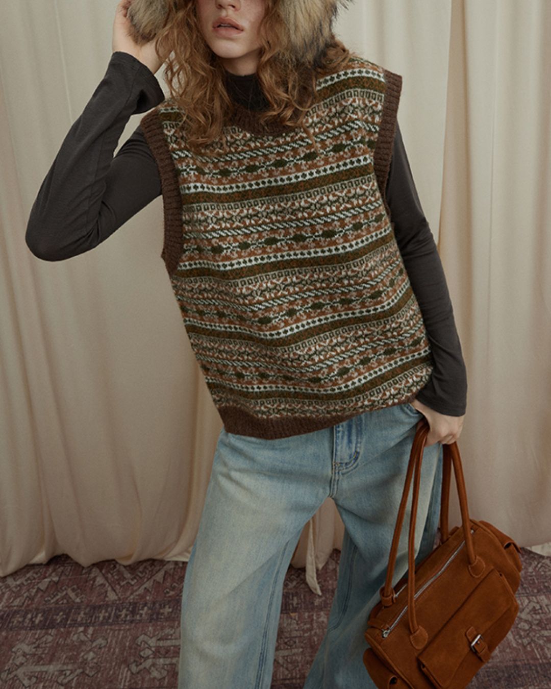 Jacquard Border Knit Vest　KN050