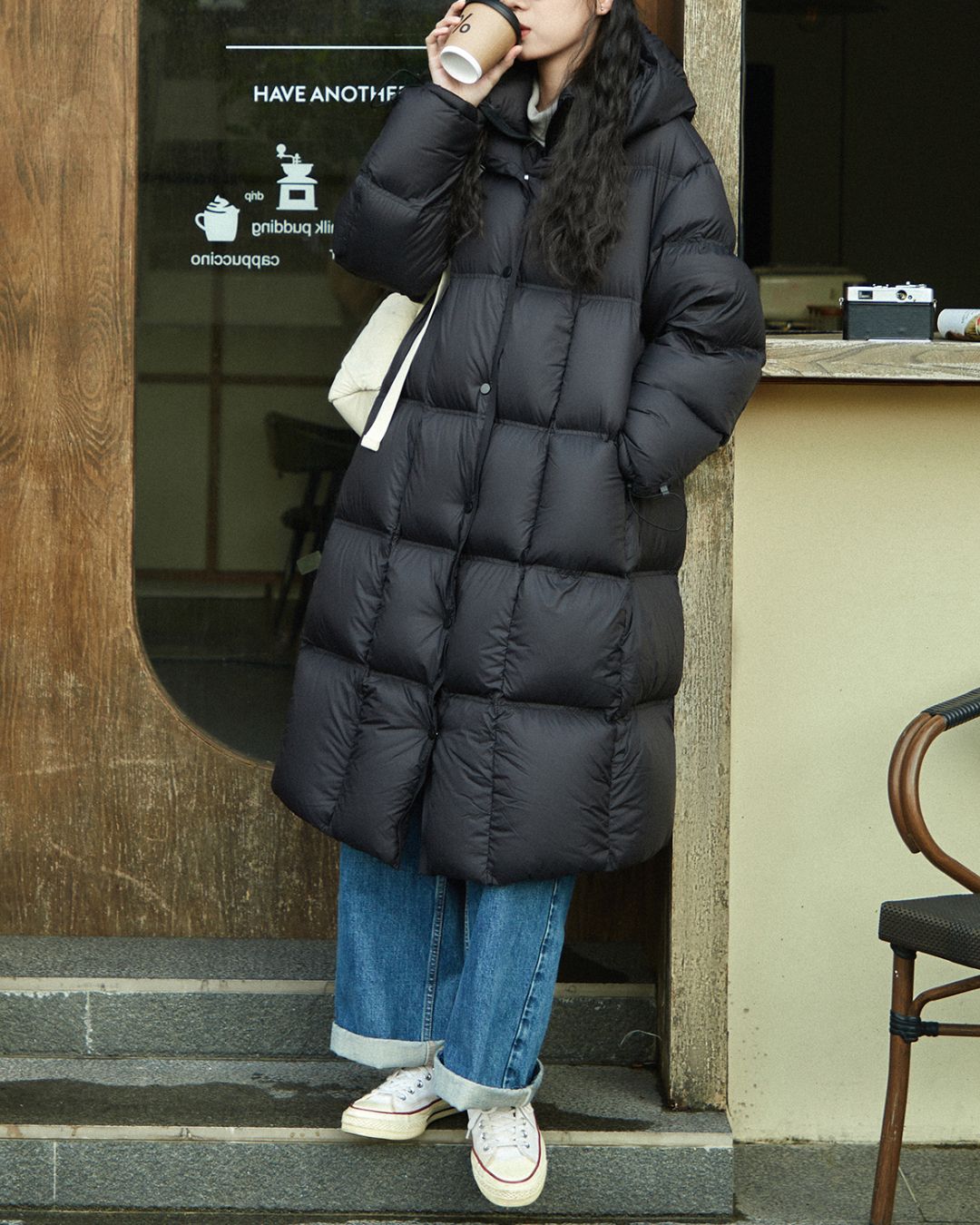 Nylon Hooded Long Down Coat　CT020