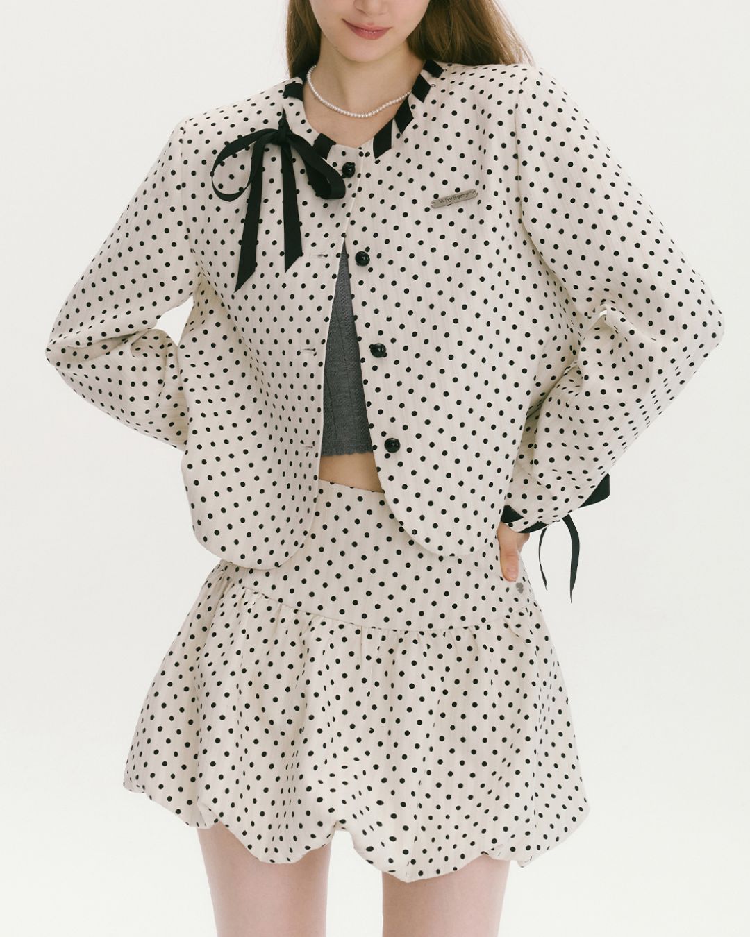 Ribbon Lace-Up Collarless Jacket　JK029