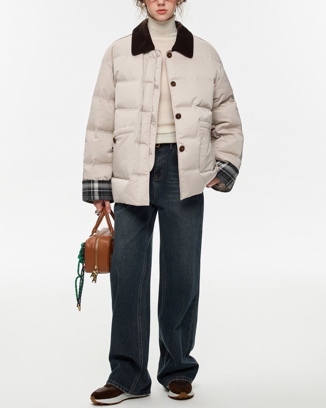 Collared Check Sleeve Down Jacket　JK060