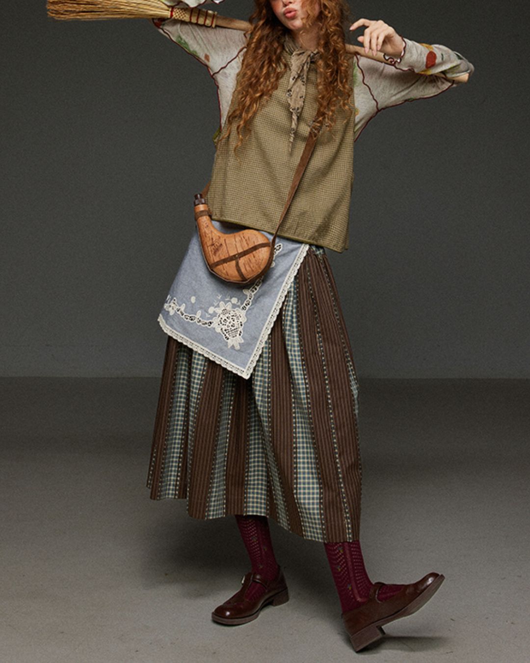 Check And Striped Contrast Color Skirt　SK007