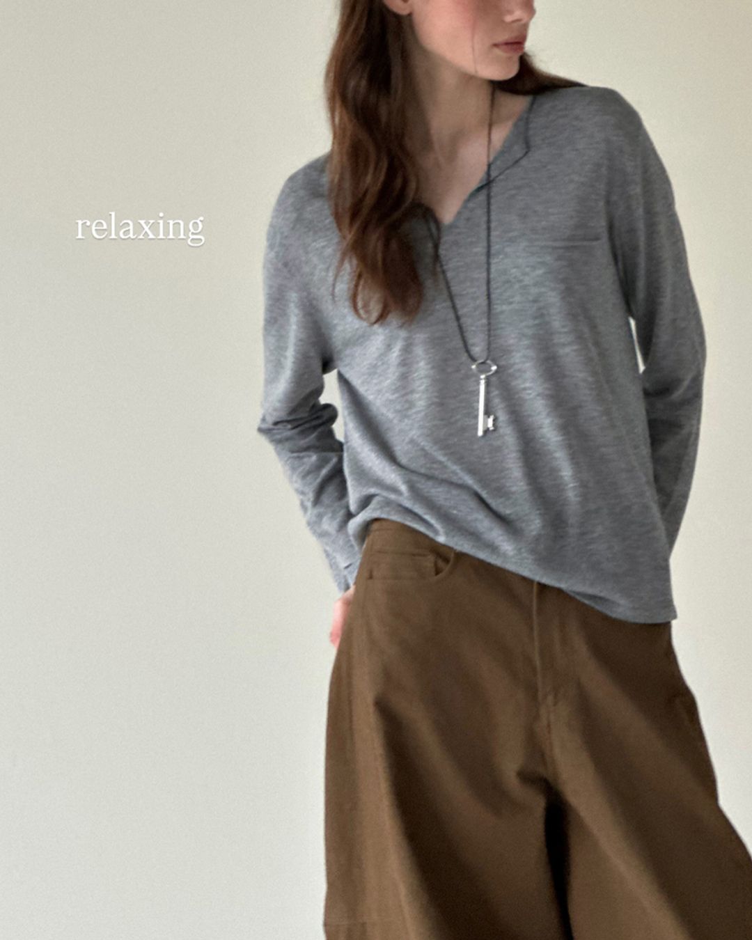 Natural Linen V-neck T-shirt　LT003