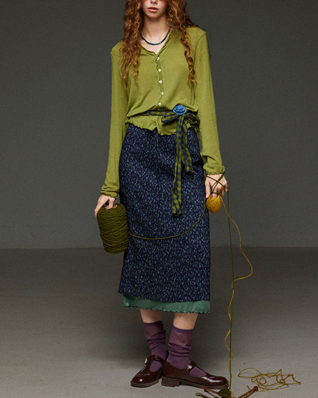 Merrow Frill V-Neck Knit Cardigan　KN032