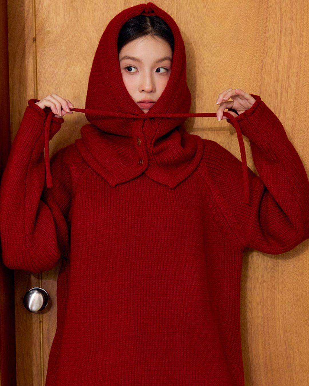 Loose Crew Neck Knit With Balaclava　KN089